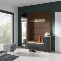   Blum 29 kárpitozott előszobafal tükörrel, artisan/fekete - barna 07