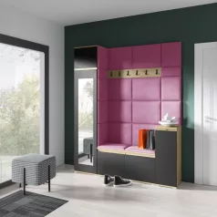   Blum 29 kárpitozott előszobafal tükörrel, artisan/fekete - pink 10 - egyedi