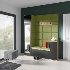   Blum 29 kárpitozott előszobafal tükörrel, artisan/fekete - zöld 12 - egyedi