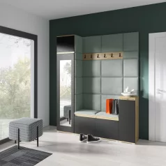   Blum 29 kárpitozott előszobafal tükörrel, artisan/fekete - menta 21 - egyedi