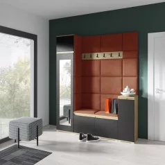  Blum 29 kárpitozott előszobafal tükörrel, artisan/fekete - narancssárga 25 - egyedi