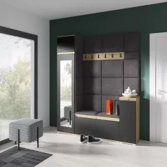  Blum 29 kárpitozott előszobafal tükörrel, artisan/fekete - szürke 34