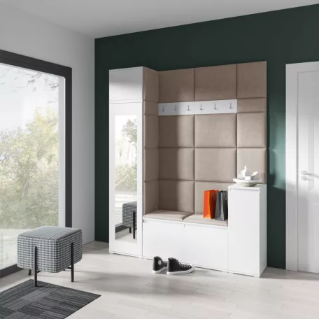 Blum 29 kárpitozott előszobafal tükörrel, fehér - barna 05