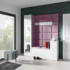   Blum 29 kárpitozott előszobafal tükörrel, fehér - lila 11 - egyedi