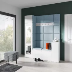   Blum 29 kárpitozott előszobafal tükörrel, fehér - aqua 22 - egyedi
