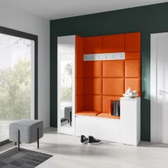   Blum 29 kárpitozott előszobafal tükörrel, fehér - narancssárga 25 - egyedi