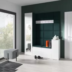   Blum 29 kárpitozott előszobafal tükörrel, fehér - sötétzöld 28 - egyedi