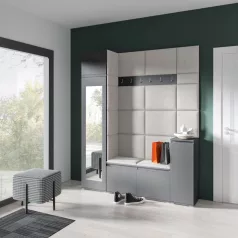   Blum 29 kárpitozott előszobafal tükörrel, grafit - krém 01