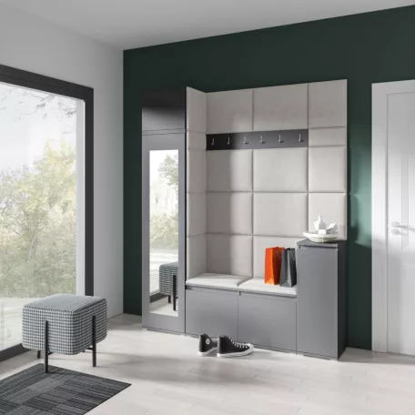 Blum 29 kárpitozott előszobafal tükörrel, grafit - krém 01