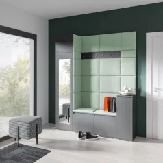  Blum 29 kárpitozott előszobafal tükörrel, grafit - menta 21 - egyedi
