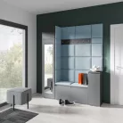 Blum 29 kárpitozott előszobafal tükörrel, grafit - aqua 22 - egyedi
