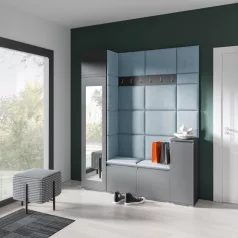   Blum 29 kárpitozott előszobafal tükörrel, grafit - aqua 22 - egyedi