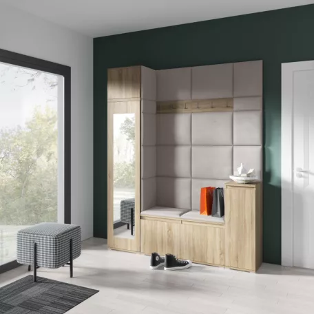 Blum 29 kárpitozott előszobafal tükörrel, sonoma - krém 01