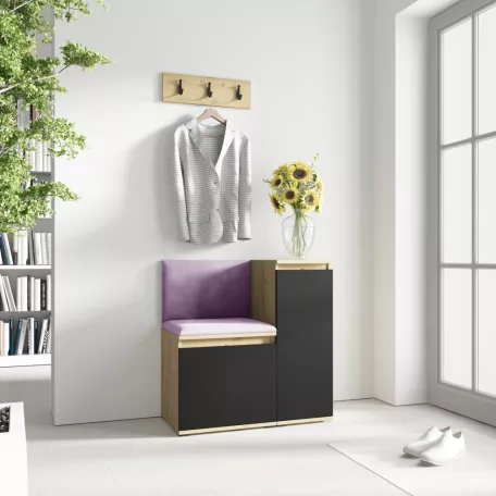 Blum 30 kárpitozott előszobafal, artisan/fekete - lila 11 - egyedi