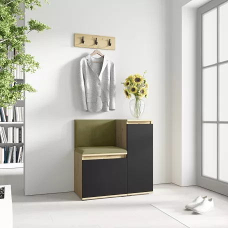 Blum 30 kárpitozott előszobafal, artisan/fekete - oliva zöld 27 - egyedi