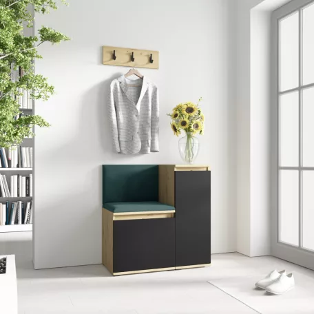 Blum 30 kárpitozott előszobafal, artisan/fekete - sötétzöld 28 - egyedi