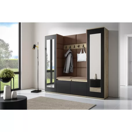 Blum 31 kárpitozott előszobafal tükörrel, artisan/fekete - barna 07