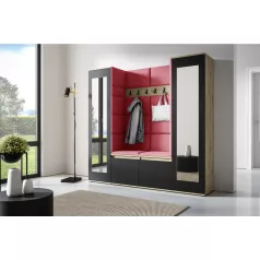   Blum 31 kárpitozott előszobafal tükörrel, artisan/fekete - piros 09 - egyedi