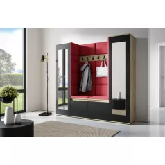   Blum 31 kárpitozott előszobafal tükörrel, artisan/fekete - rubinvörös 24 - egyedi