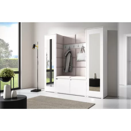 Blum 31 kárpitozott előszobafal tükörrel, fehér - krém 01