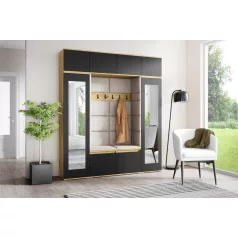   Blum 32 kárpitozott előszobafal tükörrel, artisan/fekete - bézs 02