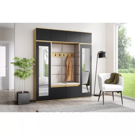 Blum 32 kárpitozott előszobafal tükörrel, artisan/fekete - bézs 02