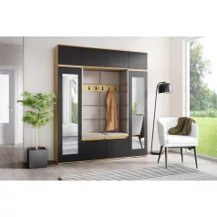   Blum 32 kárpitozott előszobafal tükörrel, artisan/fekete - bézs 03