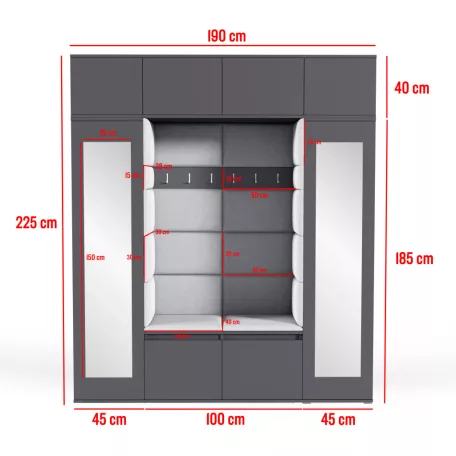 Blum 32 kárpitozott előszobafal tükörrel, artisan/fekete - barna 05