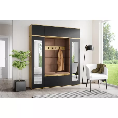 Blum 32 kárpitozott előszobafal tükörrel, artisan/fekete - barna 07