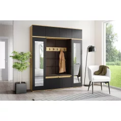   Blum 32 kárpitozott előszobafal tükörrel, artisan/fekete - barna 08