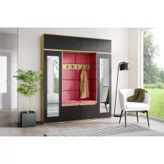   Blum 32 kárpitozott előszobafal tükörrel, artisan/fekete - piros 09 - egyedi