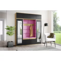   Blum 32 kárpitozott előszobafal tükörrel, artisan/fekete - pink 10 - egyedi