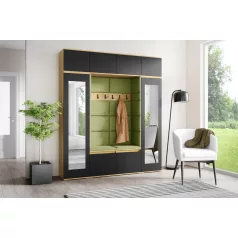   Blum 32 kárpitozott előszobafal tükörrel, artisan/fekete - zöld 12 - egyedi