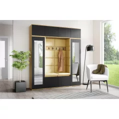   Blum 32 kárpitozott előszobafal tükörrel, artisan/fekete - sárga 18 - egyedi