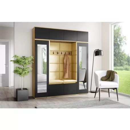 Blum 32 kárpitozott előszobafal tükörrel, artisan/fekete - sárga 18 - egyedi
