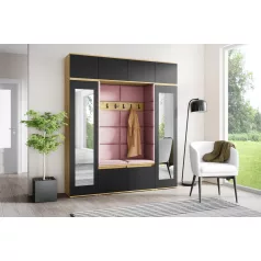   Blum 32 kárpitozott előszobafal tükörrel, artisan/fekete - rózsaszín 19 - egyedi