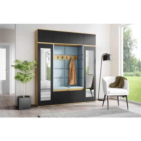 Blum 32 kárpitozott előszobafal tükörrel, artisan/fekete - aqua 22 - egyedi