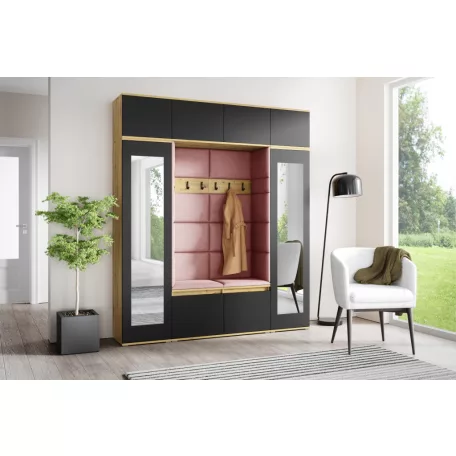 Blum 32 kárpitozott előszobafal tükörrel, artisan/fekete - rózsaszín 23 - egyedi