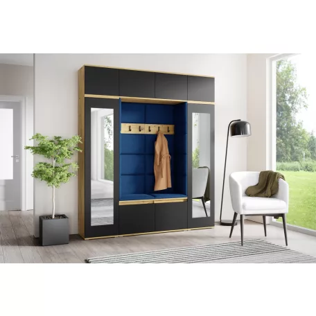 Blum 32 kárpitozott előszobafal tükörrel, artisan/fekete - sötétkék 31 - egyedi