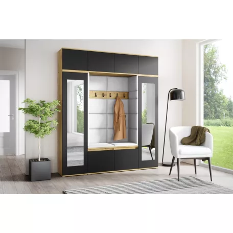Blum 32 kárpitozott előszobafal tükörrel, artisan/fekete - ezüst 32 - egyedi