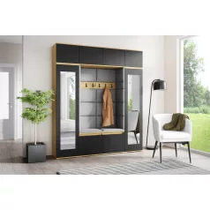   Blum 32 kárpitozott előszobafal tükörrel, artisan/fekete - ezüst 33 - egyedi