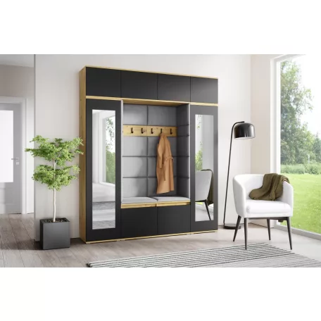 Blum 32 kárpitozott előszobafal tükörrel, artisan/fekete - ezüst 33 - egyedi