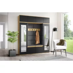   Blum 32 kárpitozott előszobafal tükörrel, artisan/fekete - szürke 34 - egyedi