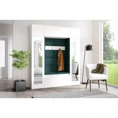   Blum 32 kárpitozott előszobafal tükörrel, fehér - sötétzöld 28 - egyedi