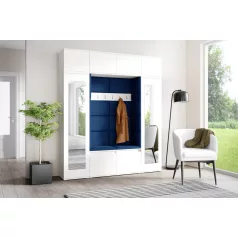   Blum 32 kárpitozott előszobafal tükörrel, fehér - sötétkék 31 - egyedi