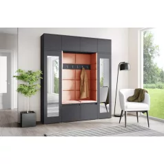   Blum 32 kárpitozott előszobafal tükörrel, grafit - narancssárga 17 - egyedi