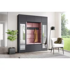   Blum 32 kárpitozott előszobafal tükörrel, grafit - rózsaszín 19 - egyedi