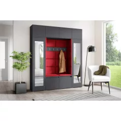   Blum 32 kárpitozott előszobafal tükörrel, grafit - rubinvörös 24 - egyedi