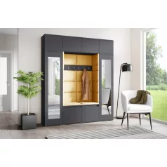   Blum 32 kárpitozott előszobafal tükörrel, grafit - sárga 26 - egyedi