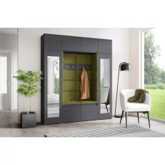   Blum 32 kárpitozott előszobafal tükörrel, grafit - oliva zöld 27 - egyedi